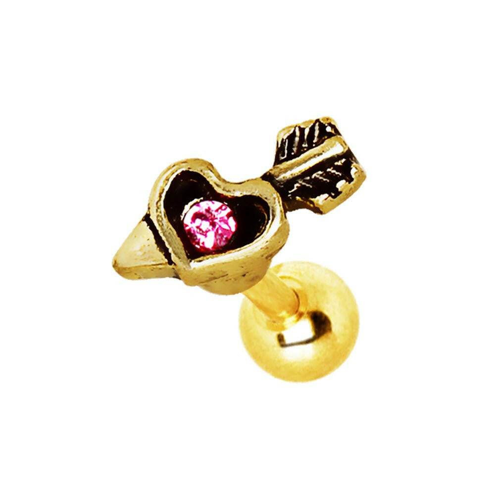 Gold Plated Mini Arrowed Heart Cartilage Earring.