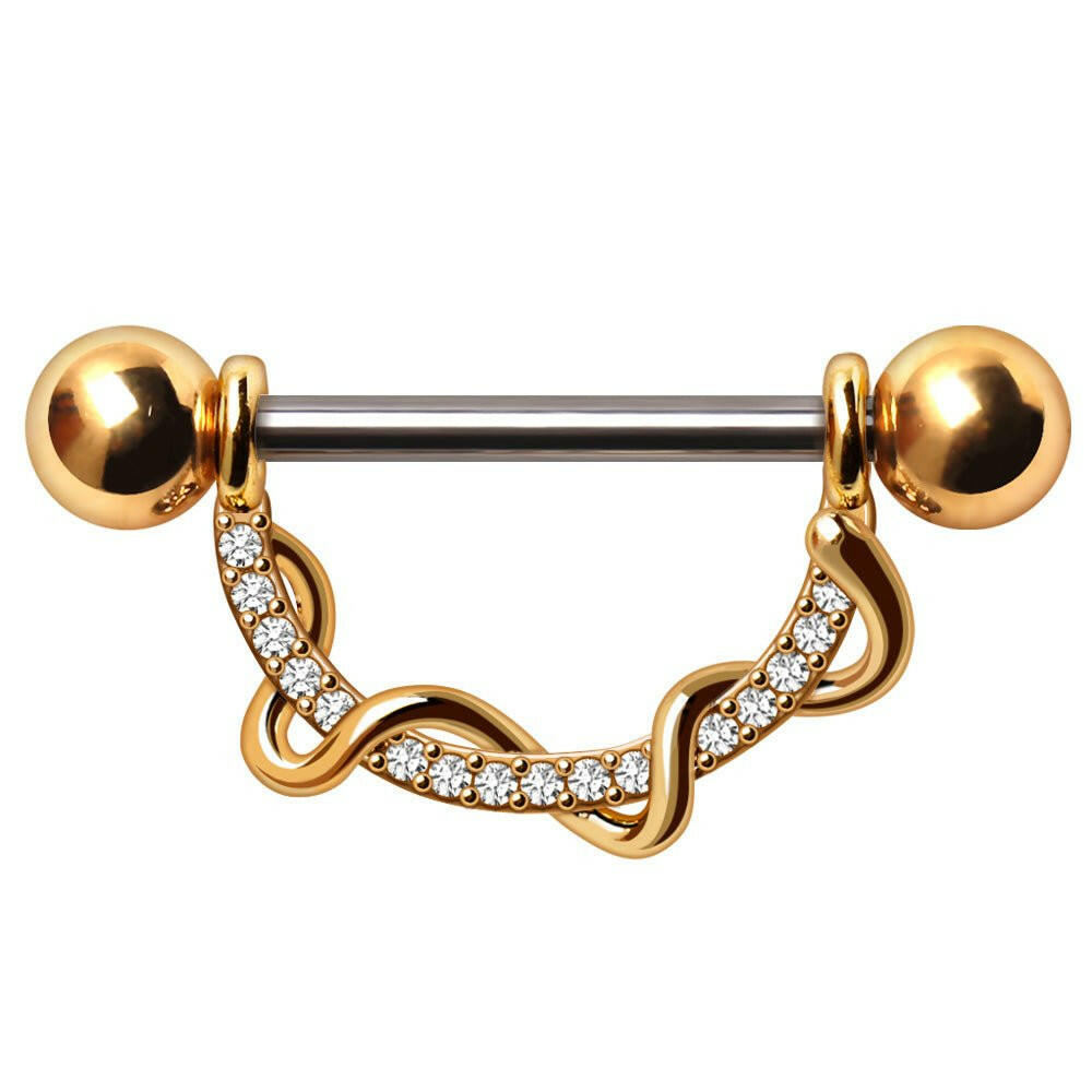 Gold Plated Multi Jeweled Twisted Vine Nipple Shield.