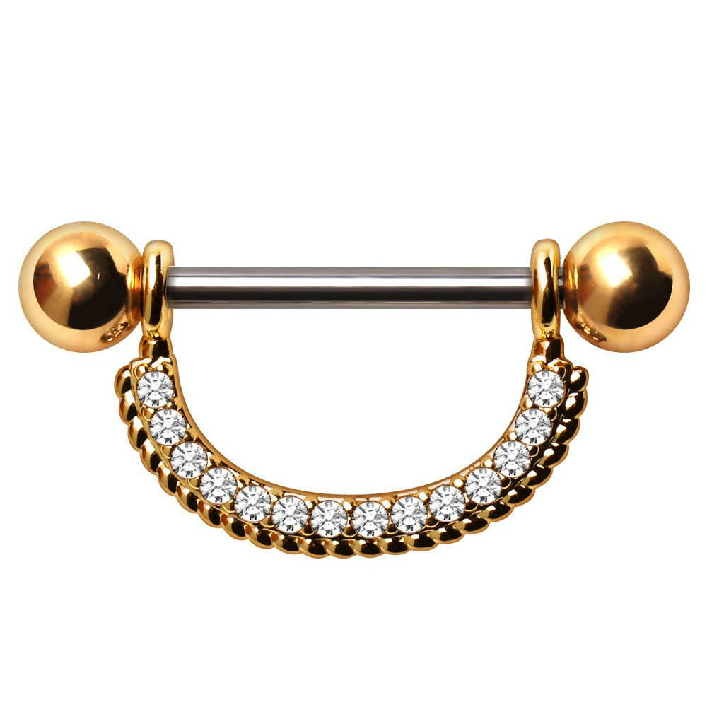 Gold Plated Ornate Multi Jeweled Nipple Shield.