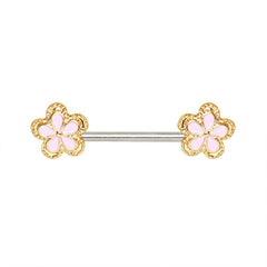 Gold Plated Pink Flower Nipple Bar.