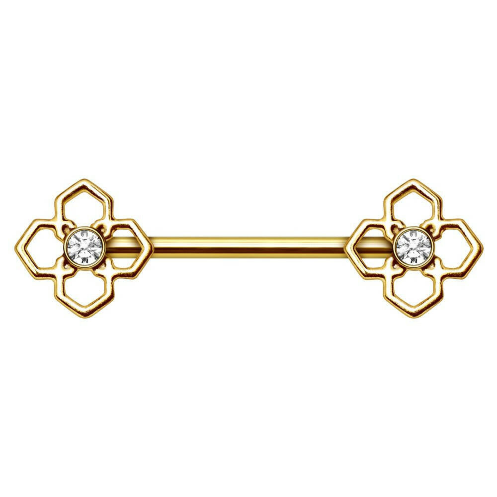 Gold Plated Pinwheel Flower Nipple Bar.