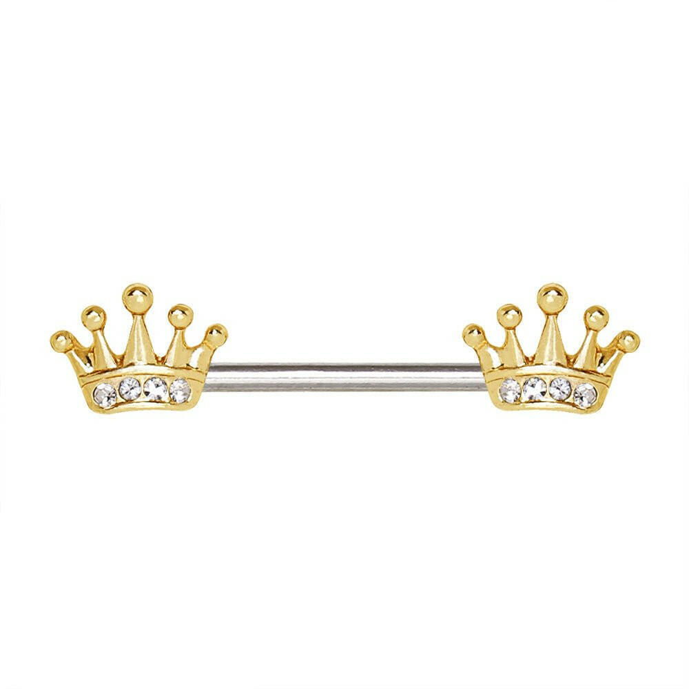 Gold Plated Princess Crown Nipple Bar.