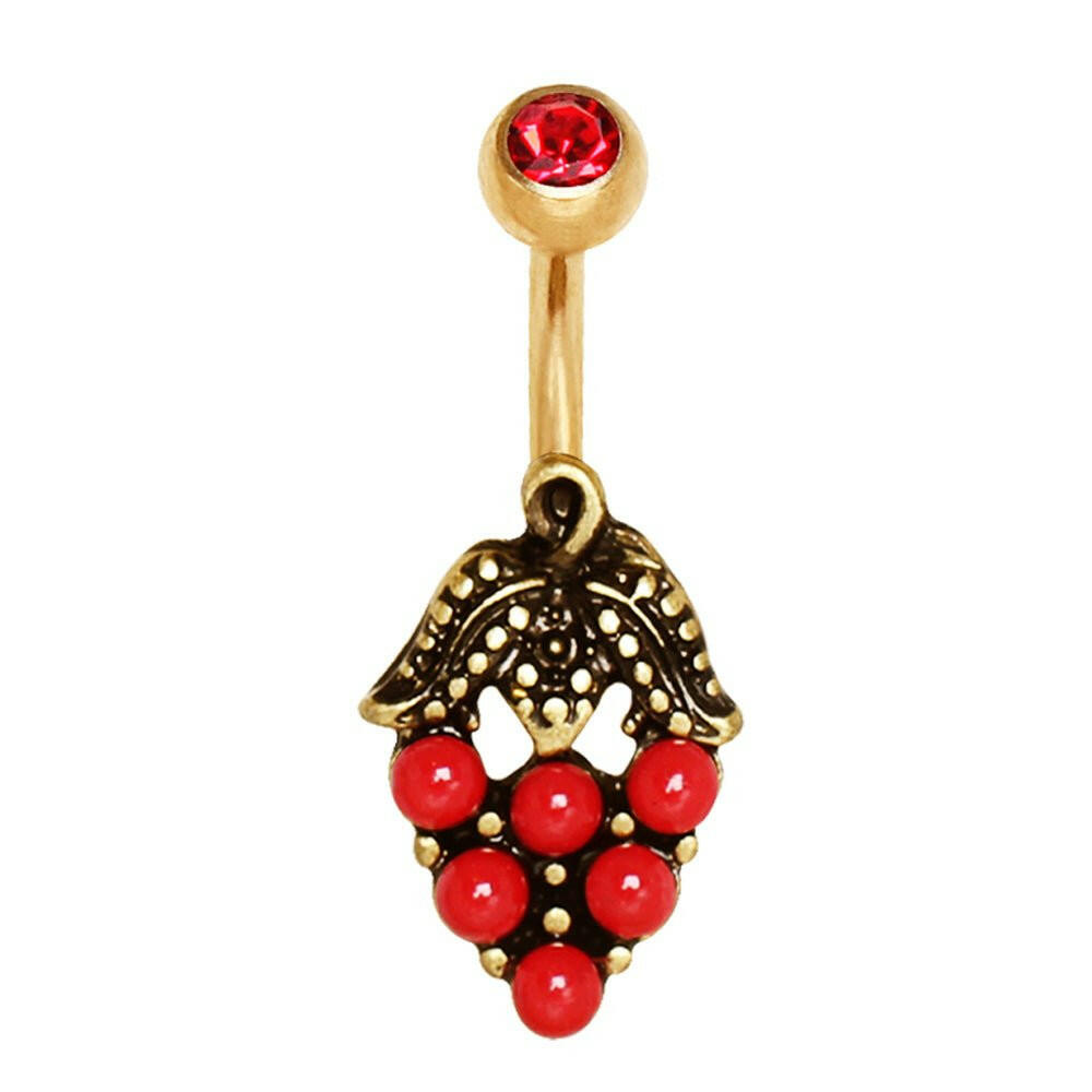 Gold Plated Red Strawberry Navel Ring.