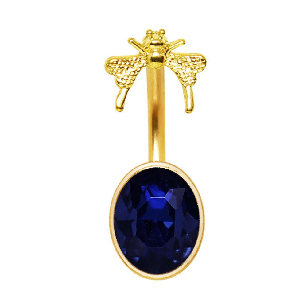 Gold Plated Sapphire Blue Butterfly Navel Ring.