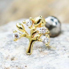 Gold Plated Sparkling Tree of Life Cartilage Earring - Impulse Piercings