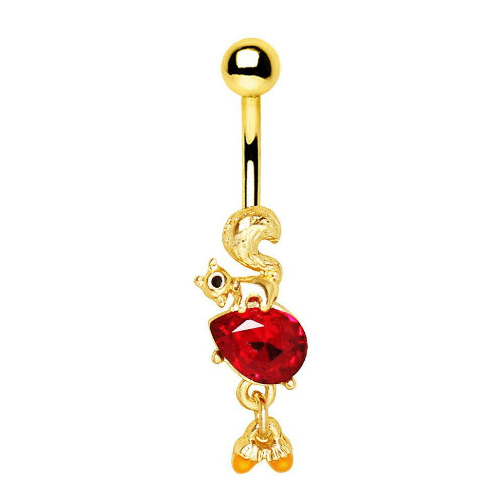 Gold Plated Squirrel on Acorns Navel Ring.