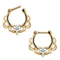 Gold Plated Stainless Steel Made For Royalty Ornate Septum Clicker.