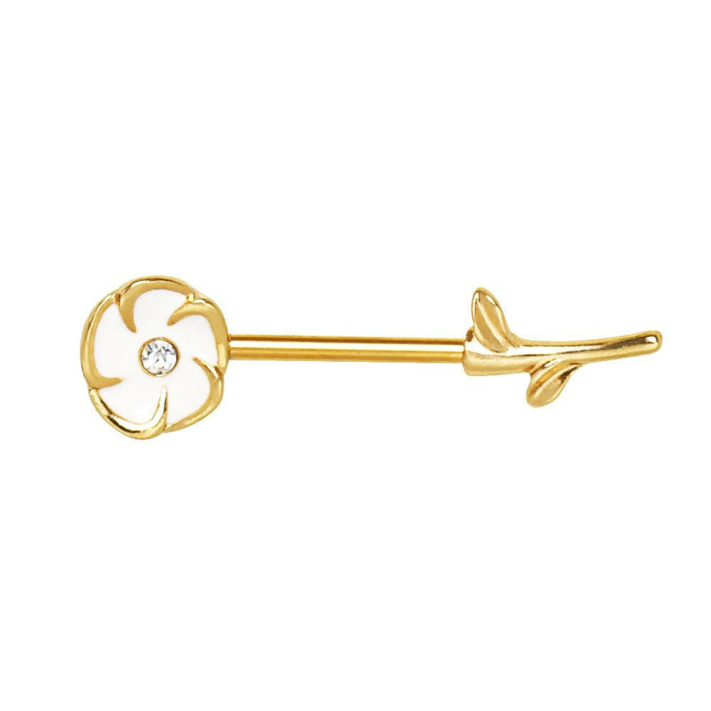 Gold Plated Sweet White Flower Nipple Bar.