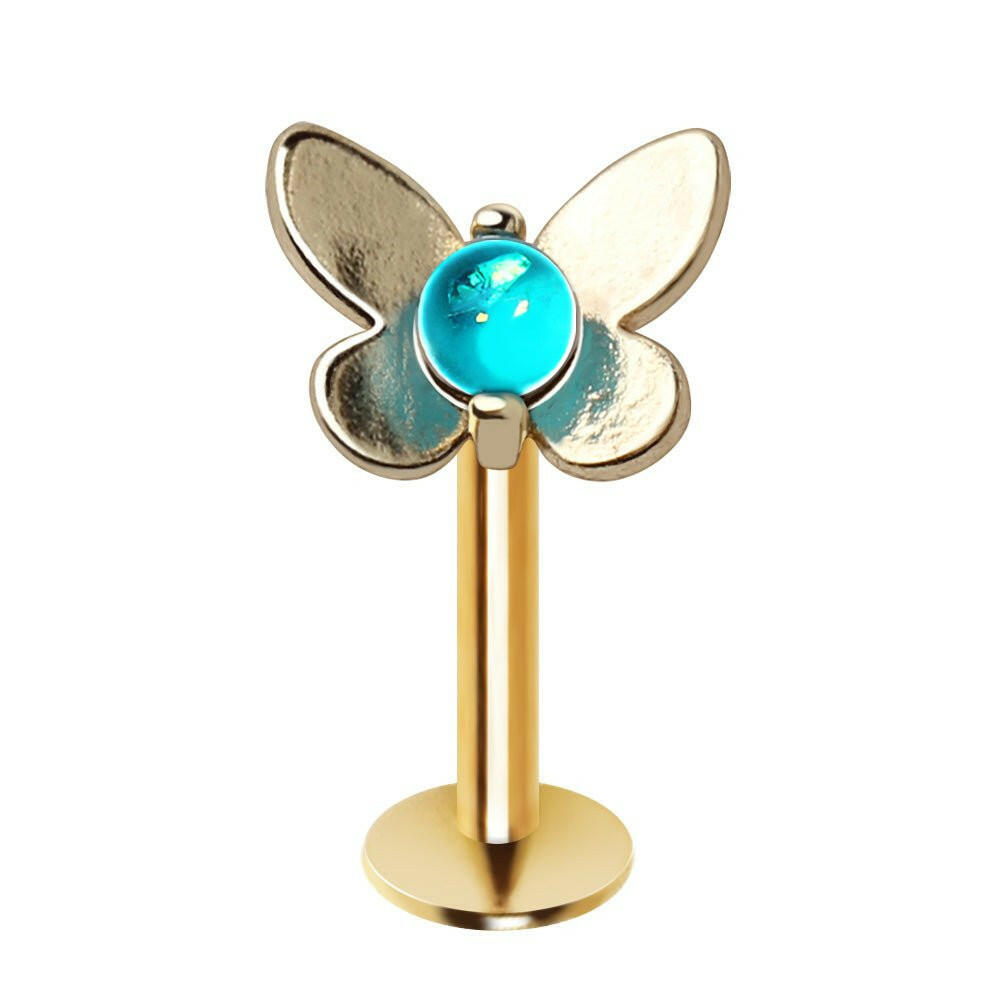 Gold Plated Teal Blue Butterfly Labret.