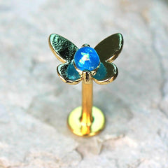 Gold Plated Teal Blue Butterfly Labret - Impulse Piercings