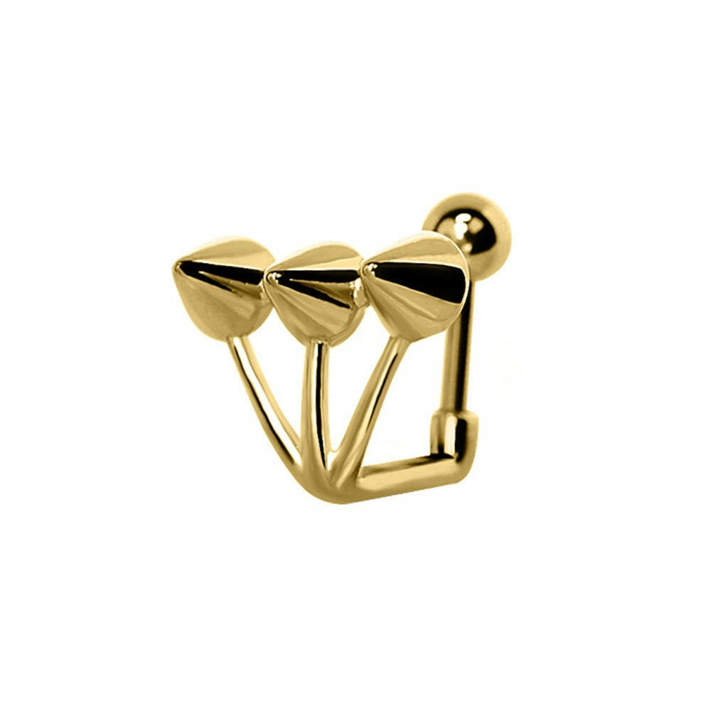 Gold Plated "Trident Triple" Spike Cartilage Earring.