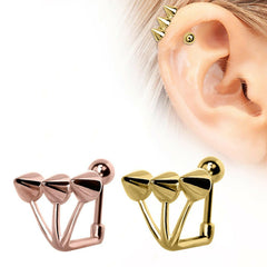 Gold Plated "Trident Triple" Spike Cartilage Earring - Impulse Piercings