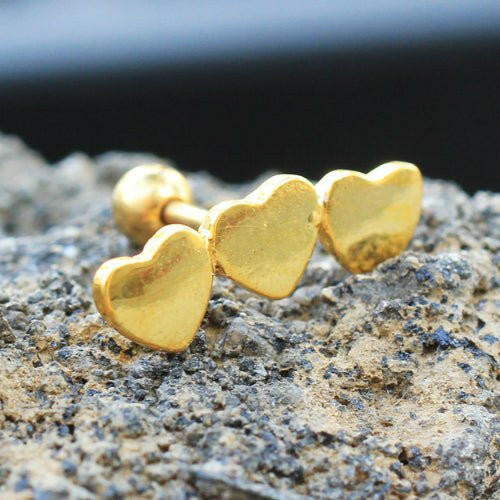 Gold Plated Triple Heart Cartilage Earring - Impulse Piercings