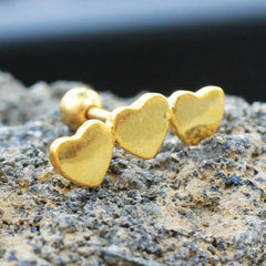 Gold Plated Triple Heart Cartilage Earring - Impulse Piercings