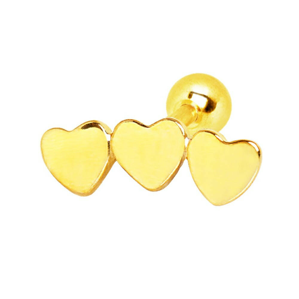 Gold Plated Triple Heart Cartilage Earring.