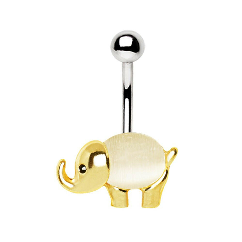 Gold Plated White Cat's Eye Stone Elephant Navel Ring.