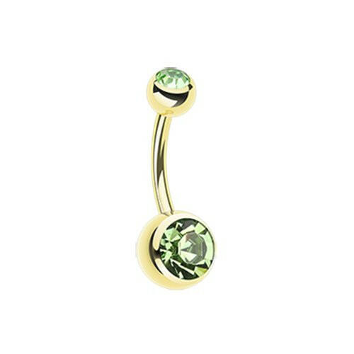 Gold PVD Double Gem Ball Steel Belly Button Ring.