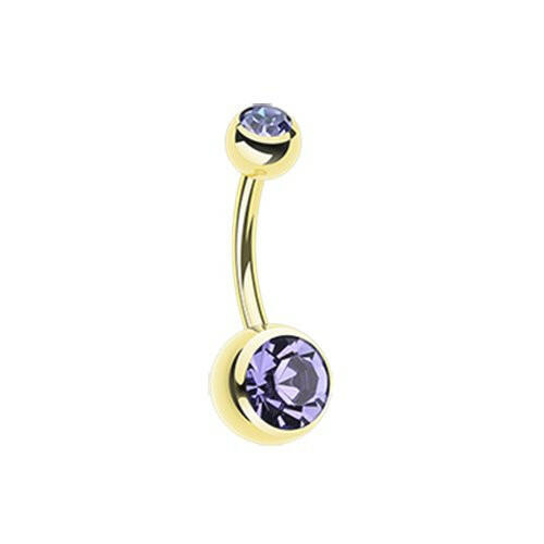 Gold PVD Double Gem Ball Steel Belly Button Ring.