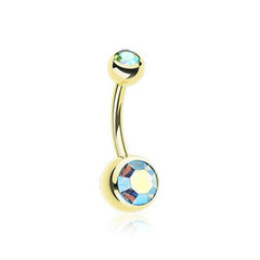 Gold PVD Double Gem Ball Steel Belly Button Ring.