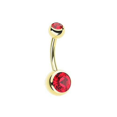 Gold PVD Double Gem Ball Steel Belly Button Ring.