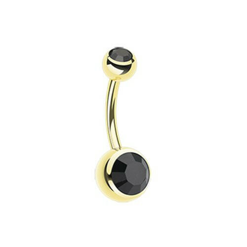 Gold PVD Double Gem Ball Steel Belly Button Ring.