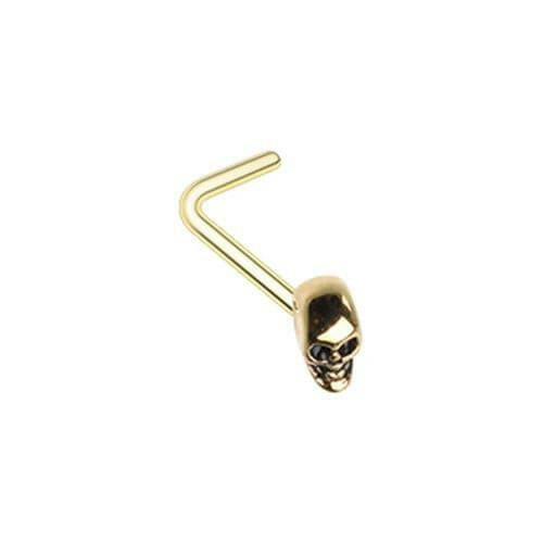 Golden 3D Skull Head L-Shape Nose Ring.