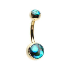 Golden Abalone Shell Double Ball Inlay Belly Button Ring.