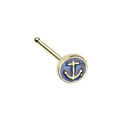 Golden Anchor Inlay Nose Stud Ring.