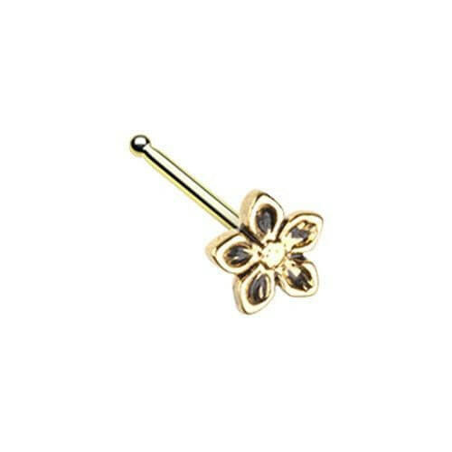 Golden Antique Heirloom Flower Nose Stud Ring.