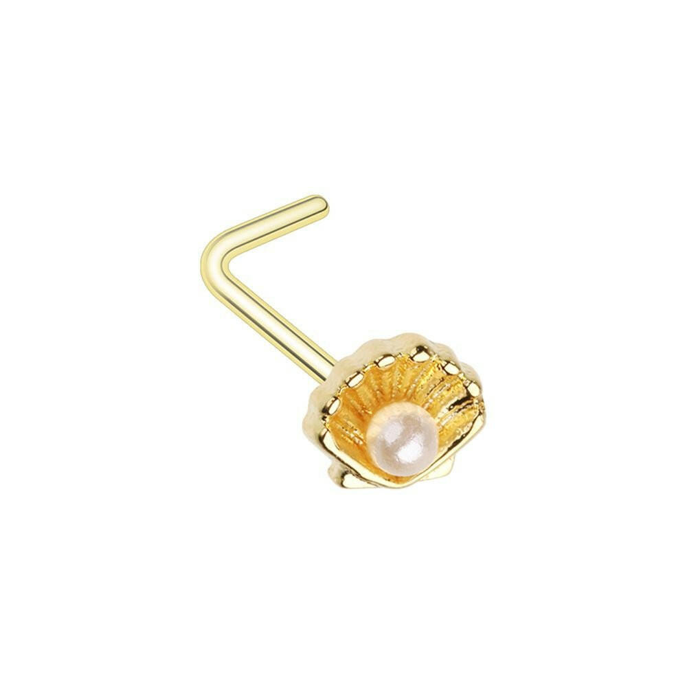 Golden Ariel's Pearl Shell L-Shaped Nose Ring.