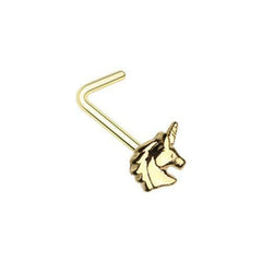 Golden Believe in Unicorns L-Shape Nose Ring.