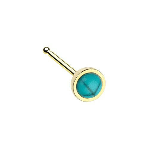 Golden Bezel Set Synthetic Turquoise Stone Nose Stud Ring.