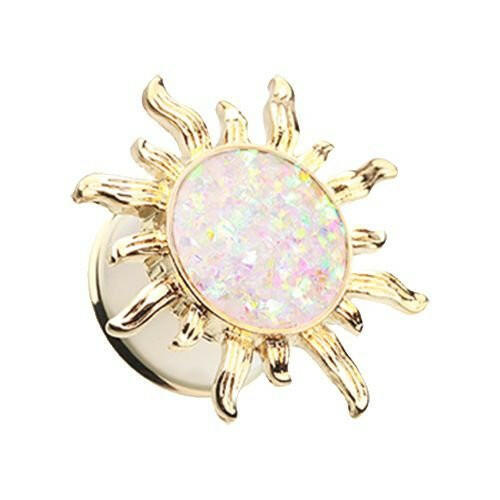 Golden Blazing Sun Opal Glitter Ear Gauge Plug.