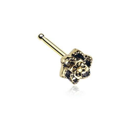 Golden Camellia Flower Filigree Icon Nose Stud Ring.