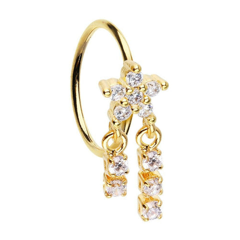 Golden Celestial CZ Star Double Dangle Bendable Nose Hoop - Impulse Piercings