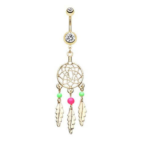 Golden Classic Beaded Dreamcatcher Belly Button Ring.