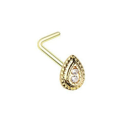 Golden Classic Ornate Teardrop L-Shape Nose Ring.