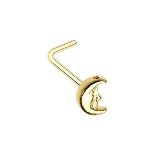 Golden Cresent Moon Face Nose L-Shape Nose Ring.