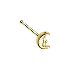 Golden Cresent Moon Face Nose Stud Ring.