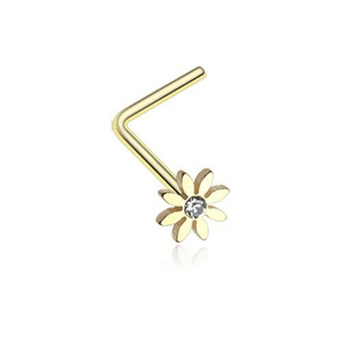 Golden Cutesy Daisy Flower Sparkle L-Shaped Nose Ring.