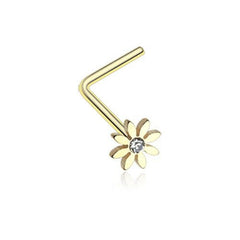 Golden Cutesy Daisy Flower Sparkle L-Shaped Nose Ring.