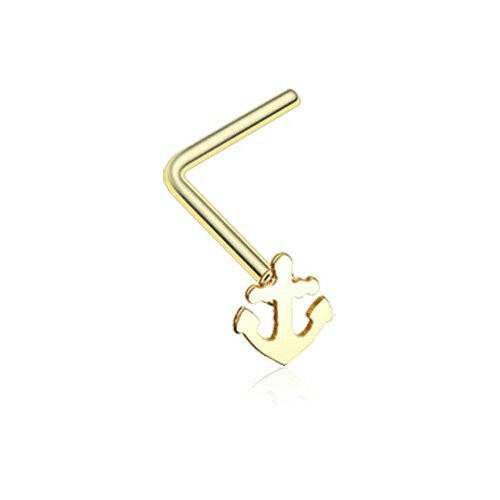 Golden Dainty Anchor Icon L-Shaped Nose Ring.