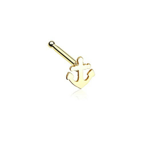 Golden Dainty Anchor Icon Nose Stud Ring.