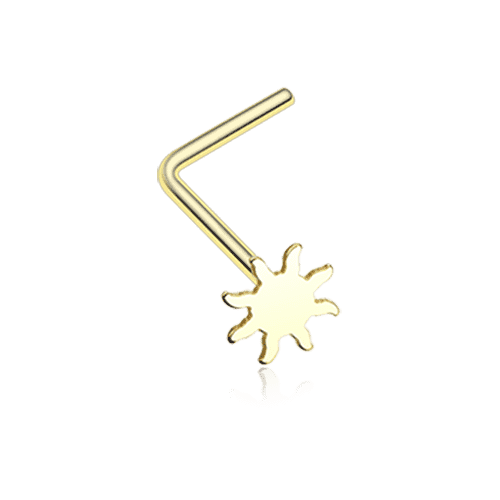 Golden Dainty Blazing Sun Icon L-Shaped Nose Ring.