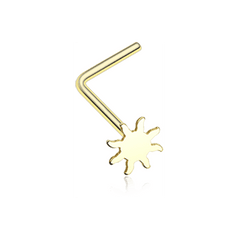 Golden Dainty Blazing Sun Icon L-Shaped Nose Ring.