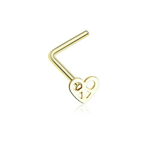 Golden Dainty Peace Sign Heart Icon L-Shaped Nose Ring.