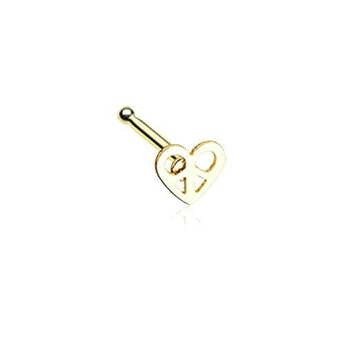 Golden Dainty Peace Sign Heart Icon Nose Stud Ring.