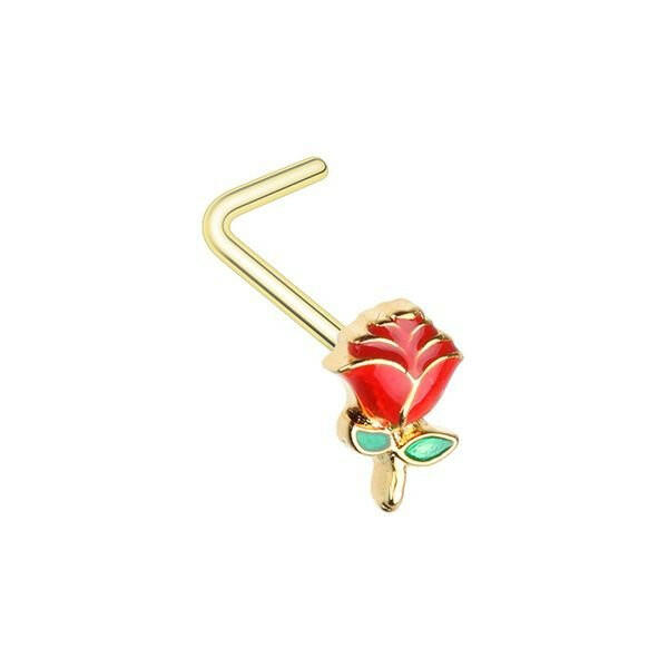 Golden Enchanted Rose L-Shape Nose Ring.