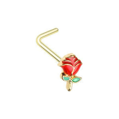 Golden Enchanted Rose L-Shape Nose Ring.