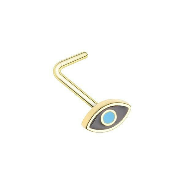 Golden Evil Eye L-Shape Nose Ring.